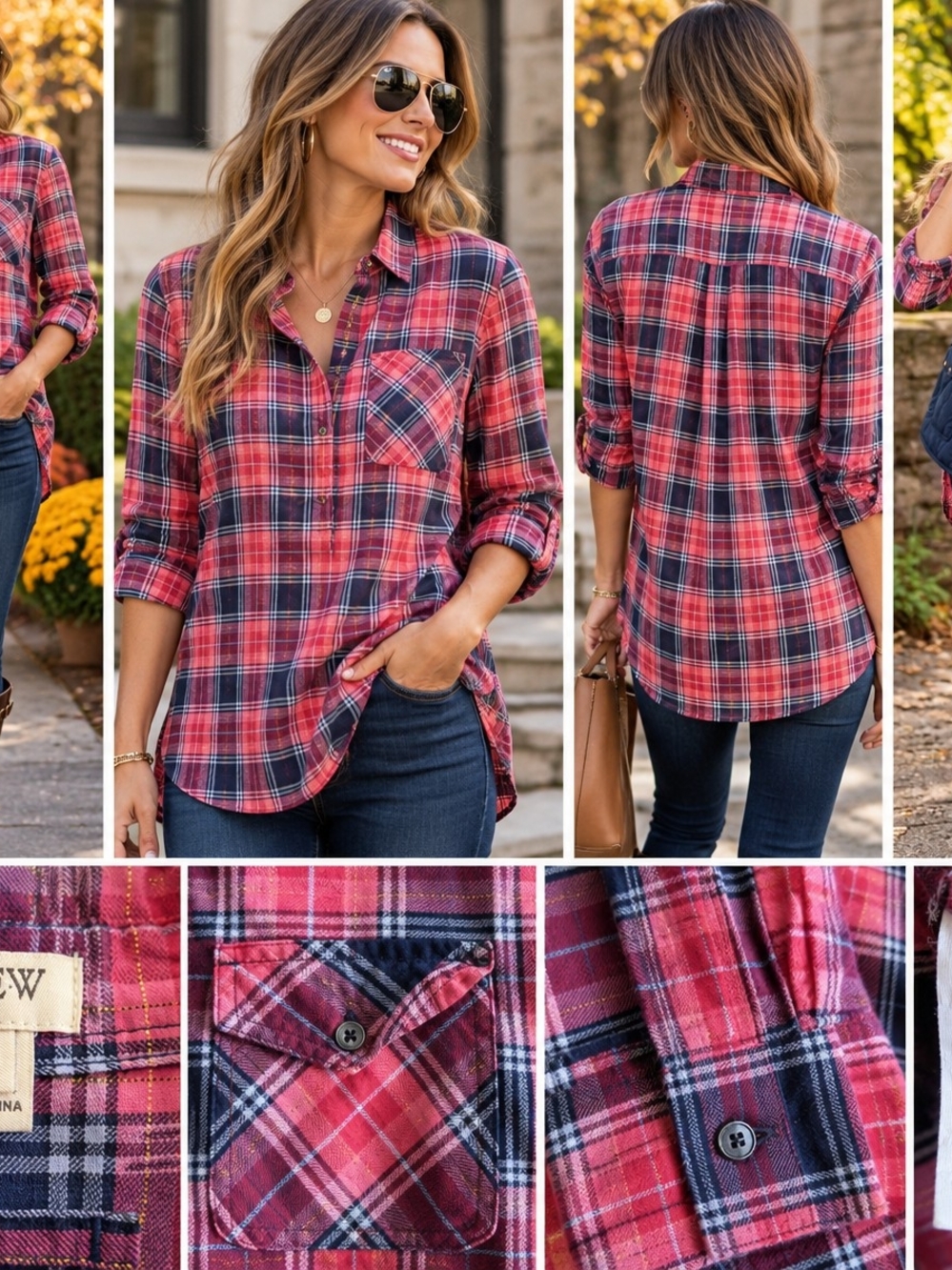 J. Crew Red and Navy Plaid Button-Down Shirt